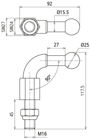 Dehn Fixed Ball Point 25mm Angled With Threaded Bolt M16 - 757645