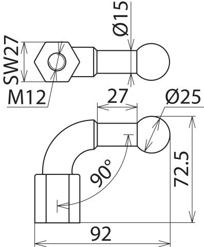 Pointe à Bille Fixe Angulaire D25mm Avec Filet Femelle M12 - 757200