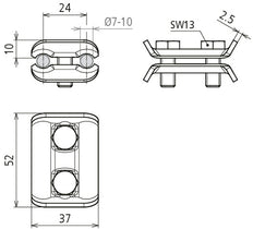 Dehn PV 7.10 SKM8X20 STTZN Connecteur parallèle pour RD 7-10mm - 307000 [2 pièces]