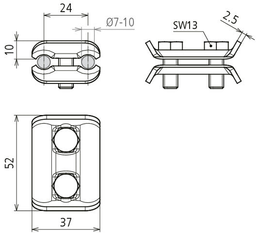 Dehn PV 7.10 SKM8X20 STTZN Connecteur parallèle pour RD 7-10mm - 307000 [2 pièces]