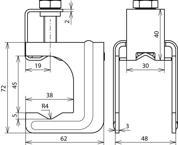 Dehn U-Clamp Maxi For Diameter 20-32mm Or Flange 40x4-5mm - 308036