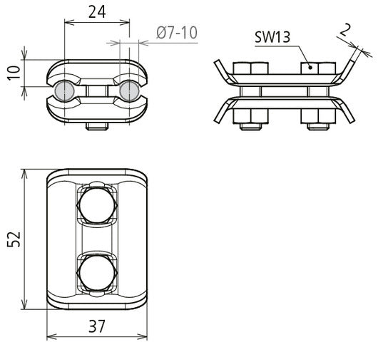 Connecteur parallèle Dehn PV 7.10 SKM8X20 CU pour RD 7-10mm - 307007