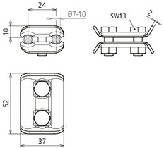 Connecteur parallèle Dehn PV 7.10 SKM8X20 CU pour RD 7-10mm - 307007