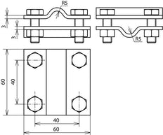 Dehn Cross Unit Acier Inoxydable Pour 2x Rond 8-10mm Dimension 60x60mm - 318219