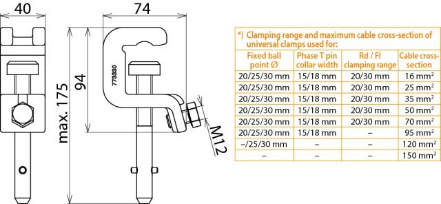 Dehn Universal Clamp UK 30 SQ pour conducteurs de 25/30mm - 773330