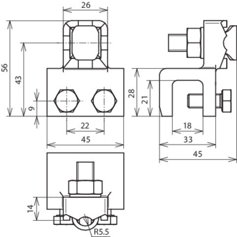 Dehn Pince de connexion MCI avec plage de serrage Fl 8-18mm avec vis - 370018