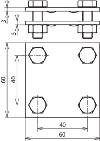 Dehn Cross Unit StSt V4A Pour FL 30/30mm Dimension 60x60mm - 318233