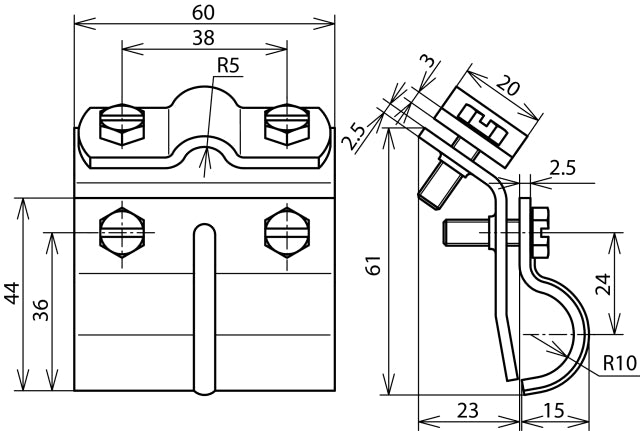 Dehn Pince à gouttière avec taquet pour Rd 7-10m largeur 60mm talon 13-25mm - 339010