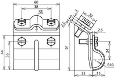 Dehn Pince à gouttière avec taquet pour Rd 7-10m largeur 60mm talon 13-25mm - 339010