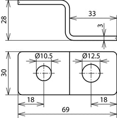 Dehn Embout en forme de Z avec 1 trou D 10.5mm et D 12.5mm StSt - 390499 [2 pièces]