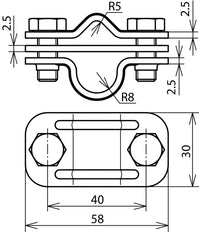 Dehn Uni Disconnecting Clamp StSt For Rd 8-10/16mm With Plate - 459119