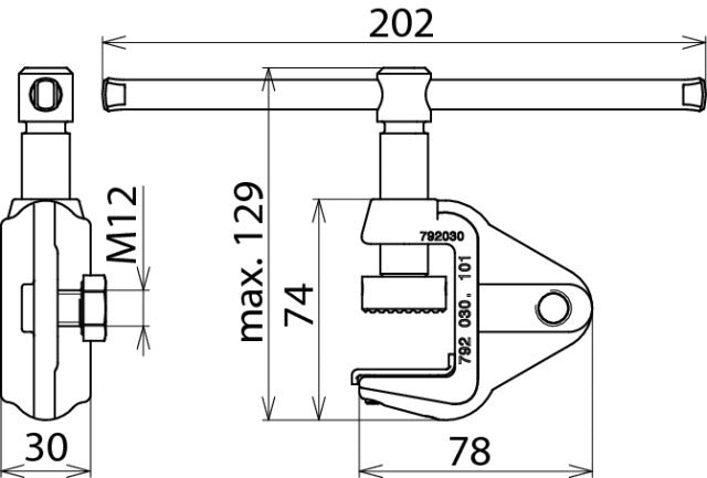 Dehn Earth Milling Clamp For Flat Profiles 30mm With Tommy Bar - 792030