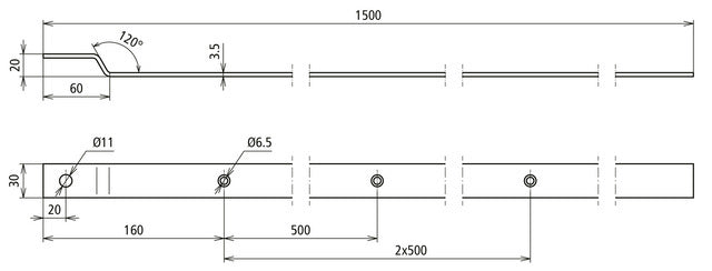 Dehn Af Acier Inoxydable Cosses Angulaires 30x3.5mm L 1500mm Alésage 11mm - 860315