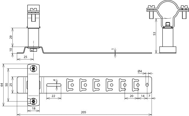 Dehn Support de conducteur d'alimentation avec support L 205mm D 27/30mm - 202857