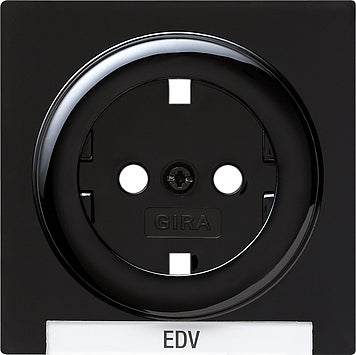Gira S-Color Couvercle noir pour prise avec mise à la terre et champ de texte - 144747