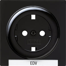 Gira S-Color Couvercle noir pour prise avec mise à la terre et champ de texte - 144747