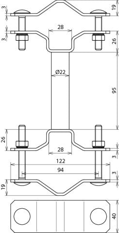 Dehn Stainless Steel Fixing Clamp For Tubes D40/45-65mm With Spacer L95mm - 105162