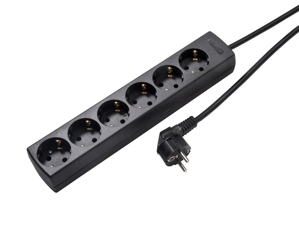 Martin Kaiser 6-Way 45 Degree Socket With Earthing Contact And 3m Cable Black - 1086ZL3-15W/sw [8 Pieces]