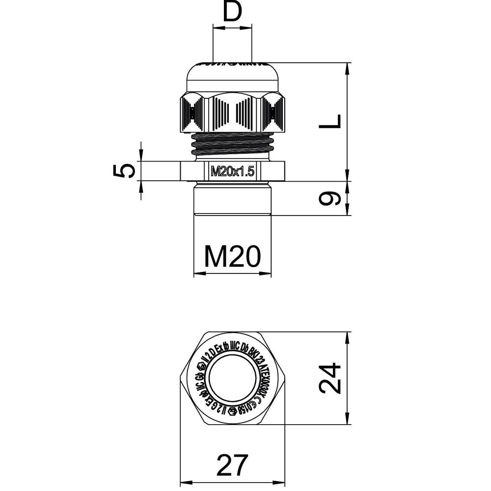 Ex-Certifié M20 Gaine En Polyamide Ip68 - 2050323 [5 Pièces]