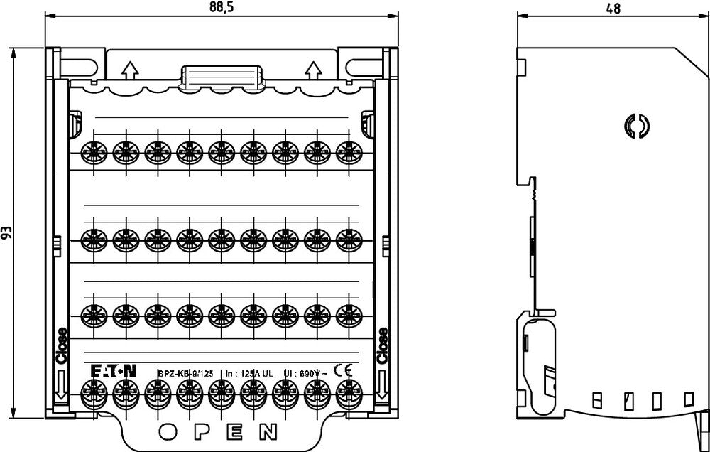 Eaton Bloc De Jonction 4 Pôles 125A Montage Sur Rail DIN - 102718