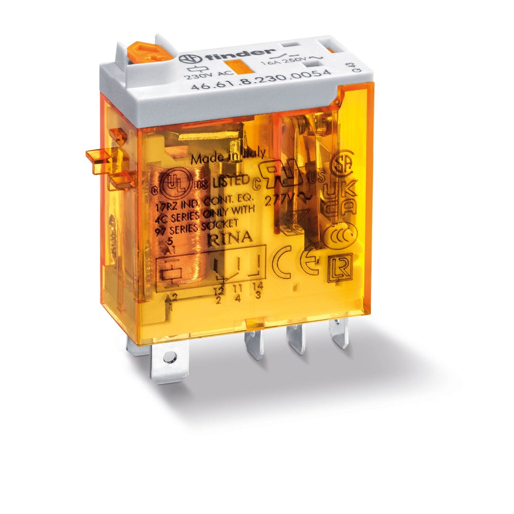 Finder 16A Industrial Relay With LED And Test Button - 46.61.8.230.0054