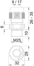 UV Resistant M25 Cable Gland IP68 Polyamide Light Gray - 2022903 [5 Pieces]