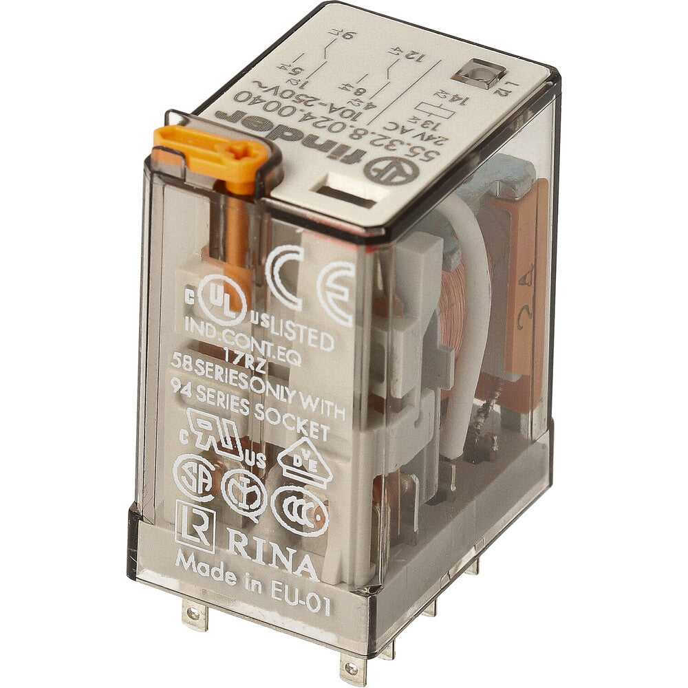 Finder 55.32 Relais Industriel 2CO 10A 24VAC Avec Touche Test - 55.32.8.024.0040