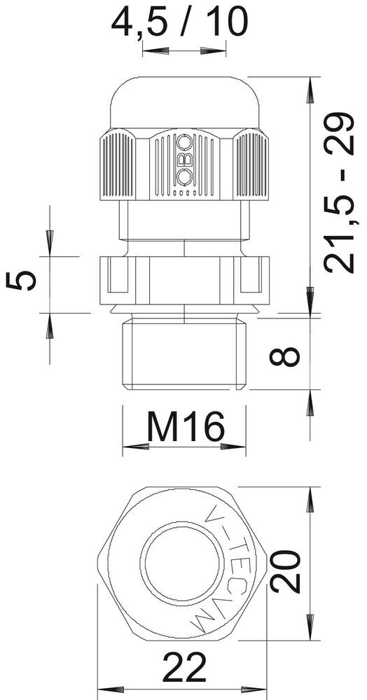 M16 IP68 V-Tec Passe-Câble Avec Protection Contre La Traction - 2022845 [10 Pièces]
