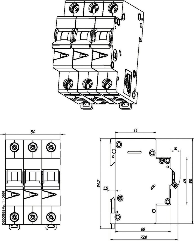 Eaton 3 Pole MCB Circuit Breaker 2A B Curve 15kA - 278835