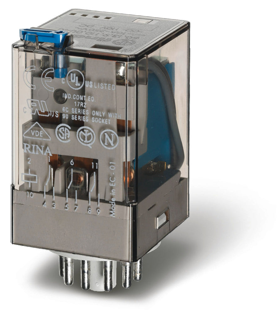 Relais Industriel Finder 3CO 10A 24VDC Avec Touche Test - 60.13.9.024.0040