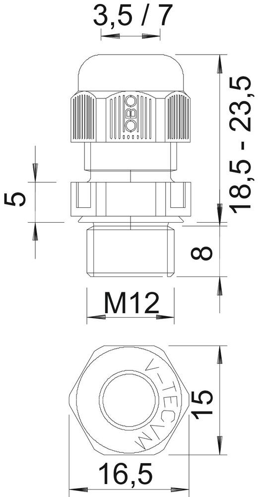 OBO V-Tec M12 IP68 Passe-Câble Avec Protection Contre La Traction - 2022843 [10 Pièces]