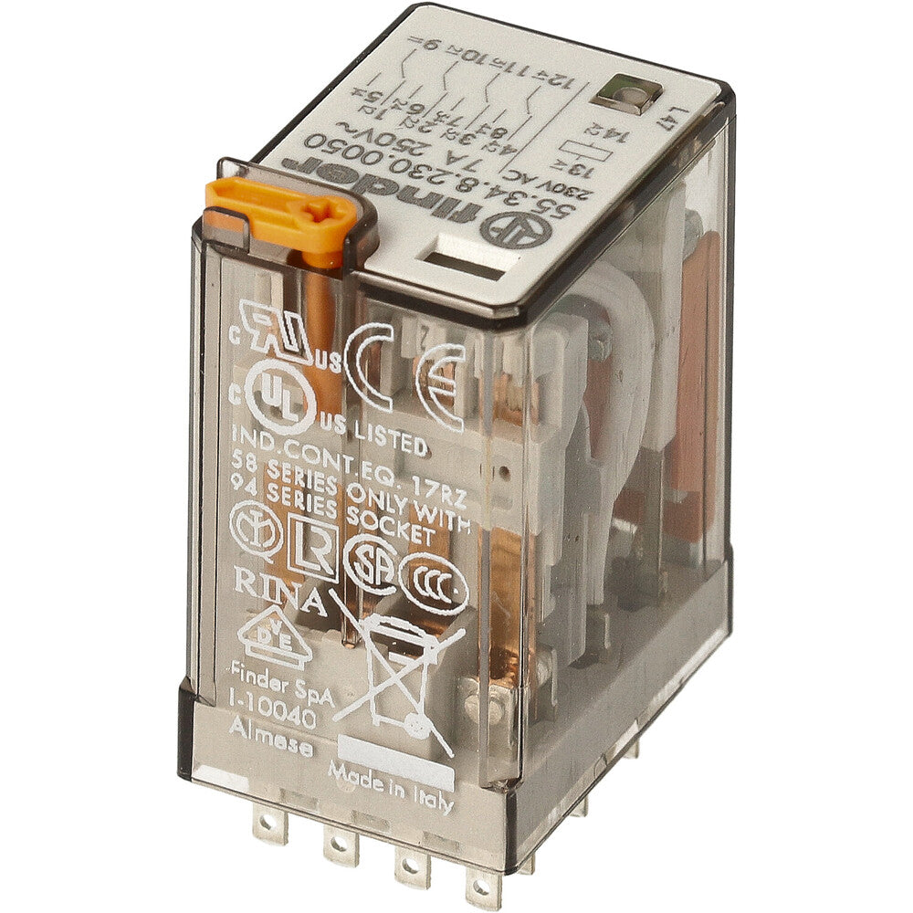 Finder 4CO Mini Relais Industriel 7A 230V AC Avec Test LED - 55.34.8.230.0050