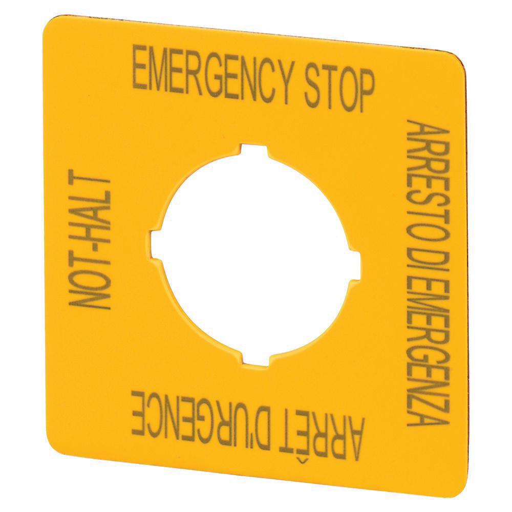 Étiquette D'Arrêt D'Urgence Eaton M22 Jaune Carré 50x50mm - 121373