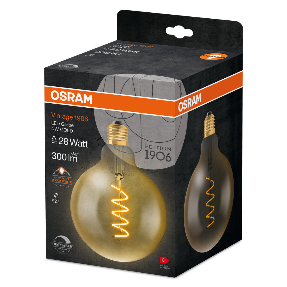 OSRAM Vintage 1906 Globe LED E27 4W Dimmable Or - 4058075270008