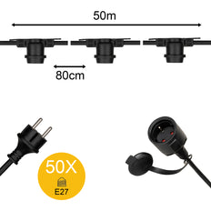 Commercial Grade E27 String Light 50M With 50 Sockets IP44 - 142611