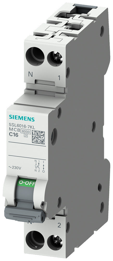 Disjoncteur Siemens 5SL6 C6A 230V 6kA 1P+N - 5SL60067KL