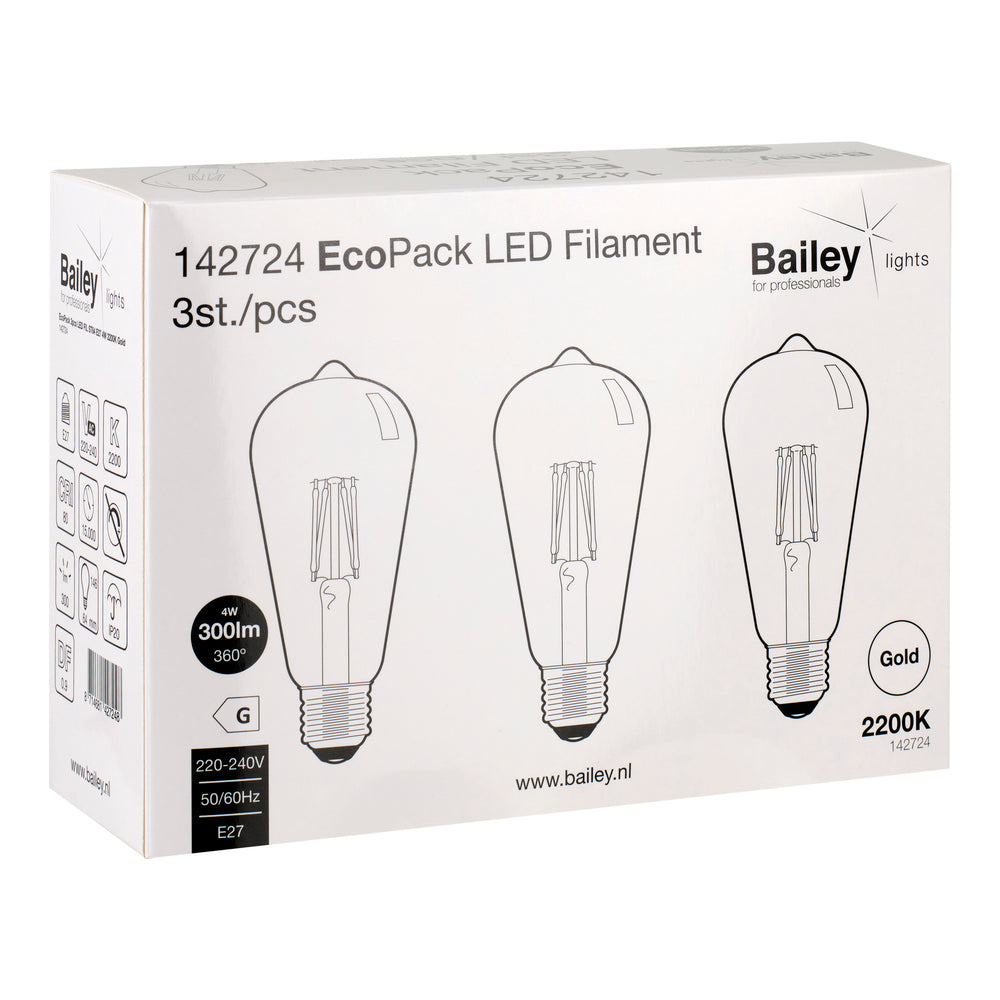Bailey EcoPack 3x Led Filament St64 E27 4W Or 2200K - 142724 [3 Pièces]