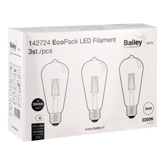 Bailey EcoPack 3x Led Filament St64 E27 4W Or 2200K - 142724 [3 Pièces]