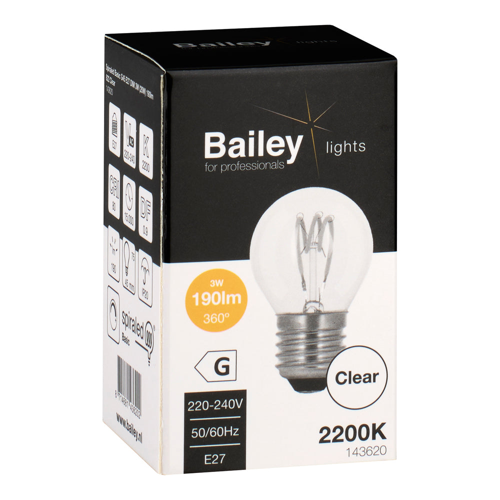 Bailey Spirale De Base G45 E27 3W Dimmable Ampoule LED Filament - 143620