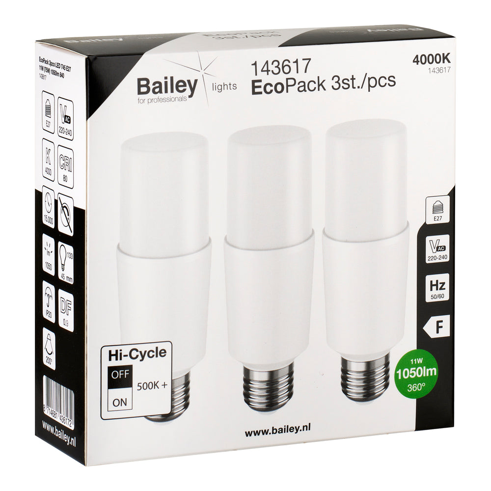 EcoPack LED T45 E27 11W 4000K 1050lm - 143617 [3 Pièces]