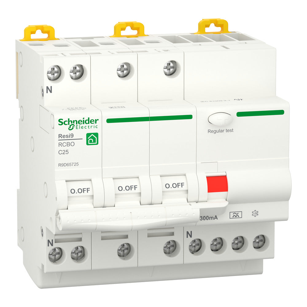 Resi9 3P+N 25A C-Curve RCBO Circuit Breaker 300mA 6kA - R9D65725