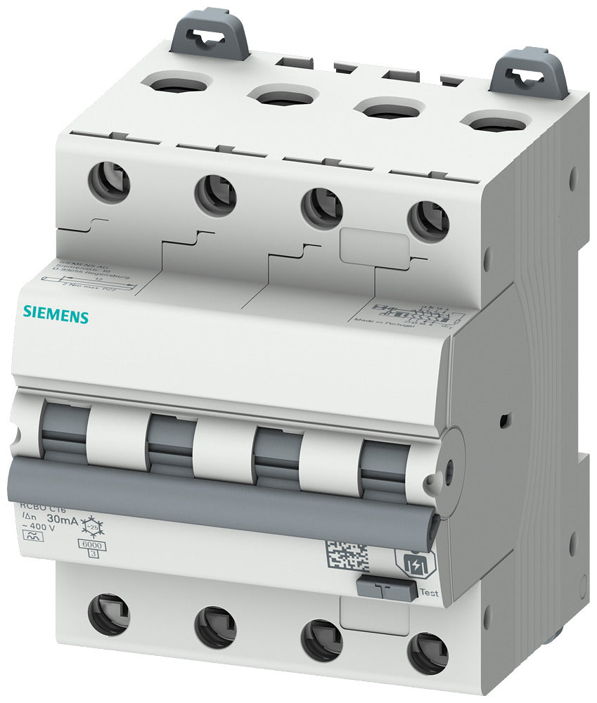 Siemens 4P RCBO Circuit Breaker 16A 30mA Type A 6kA - 5SU13466FP16