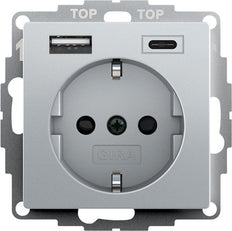 Gira System 55 Dual USB Wall Socket Aluminum - 245926