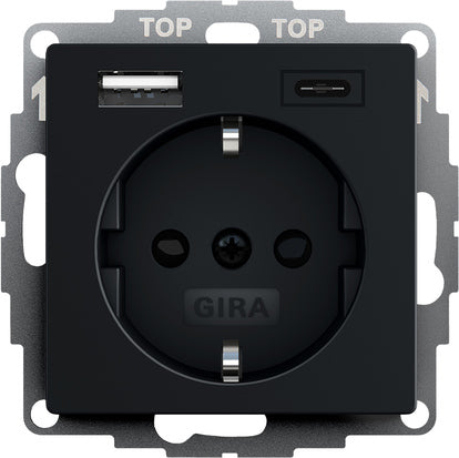 Gira Système 55 Prise Murale Usb Double Avec Terre Noir - 2459005