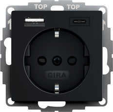 Gira Système 55 Prise Murale Usb Double Avec Terre Noir - 2459005