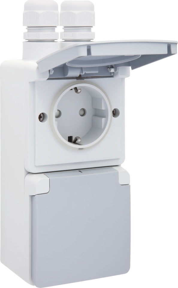 Prise Murale Verticale Double IP44 16A 250V Avec Protection - 700-37835