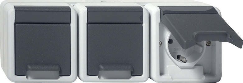 Gira Prise Schuko Triple Avec Capot À Charnière IP44 Gris - 478930