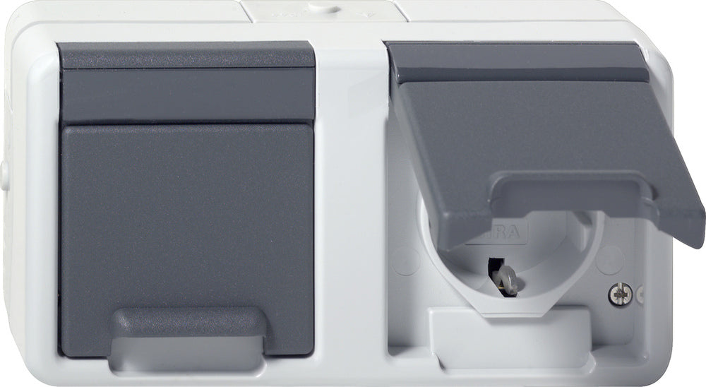 Prise Schuko Double Gira Avec Capot À Charnière IP44 Gris - 478130