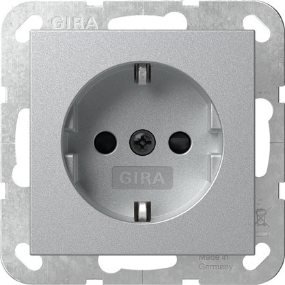 Gira System 55 Safety Plus Socket Outlet Aluminum - 475526