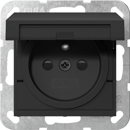 Gira Système 55 Sécurité Plus Prise Avec Capot Pliable Noir Mat - 4488005